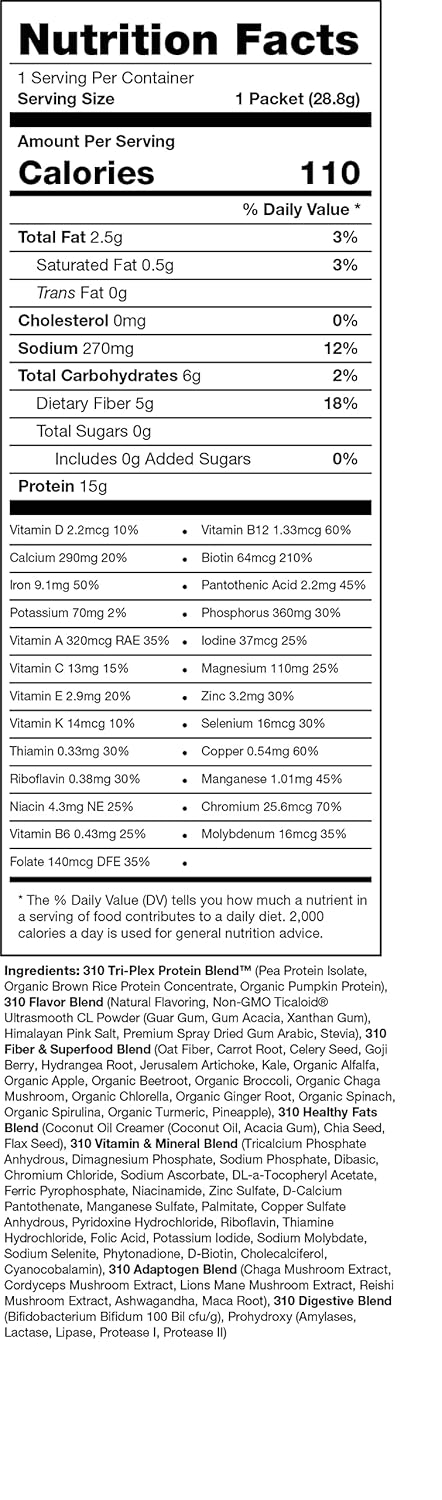 310 Nutrition Vanilla Crème Meal Replacement Shake with Fiber Rich Superfood Blend - Low Carb, Keto & Paleo Friendly - Gluten Free - 26 Vitamins & Minerals - Variety Pack