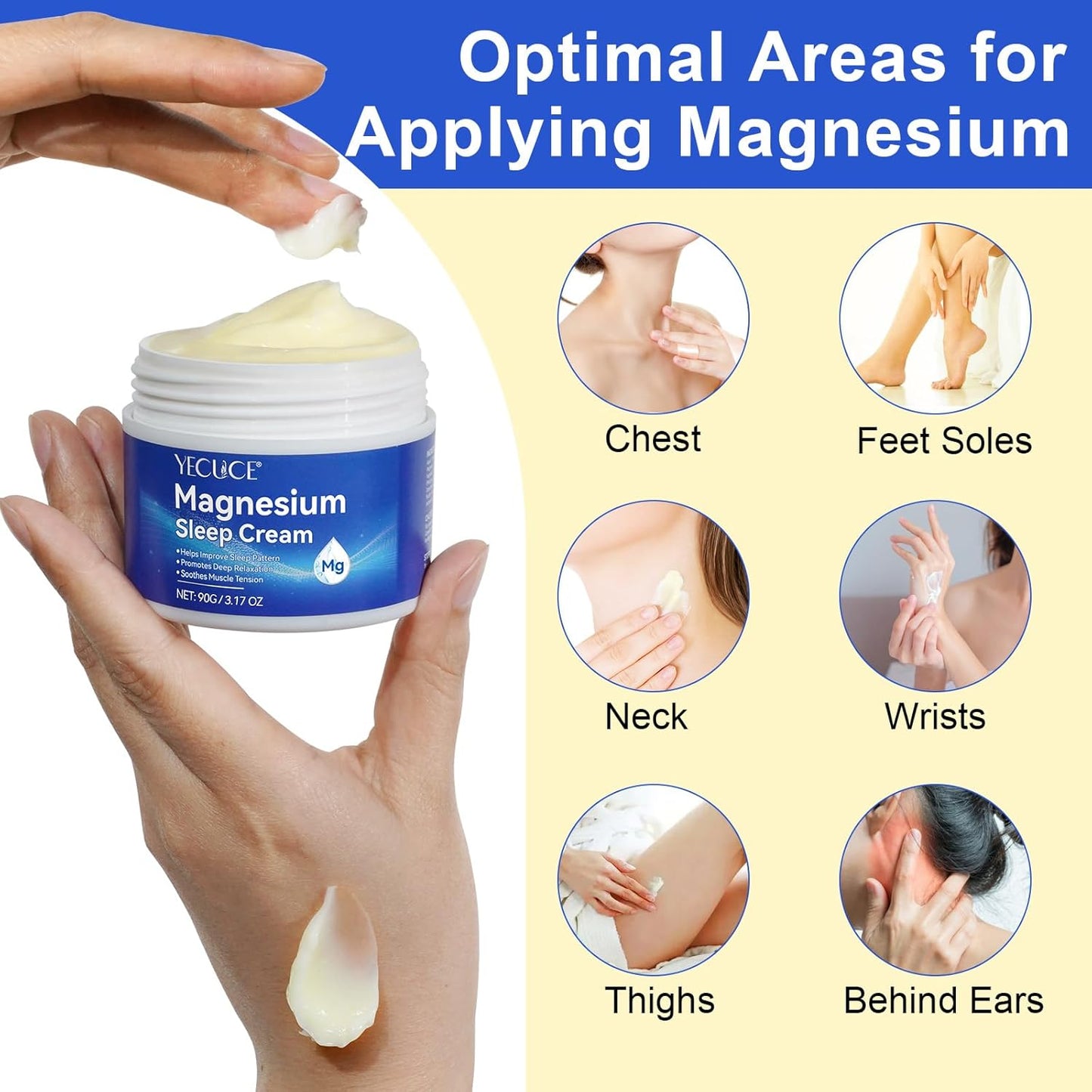 3.17 OZ Lemaymay Magnesium Oil Lotion Cream for Feet - Genuine Zechstein Topical Magnesium Chloride - Relieves Muscle Tension