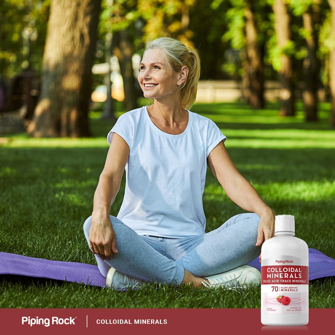 32 fl oz Piping Rock Liquid Colloidal Minerals with Fulvic Acid Trace Minerals - Raspberry Flavor | Plant Based | Vegetarian, Non-GMO, Gluten Free