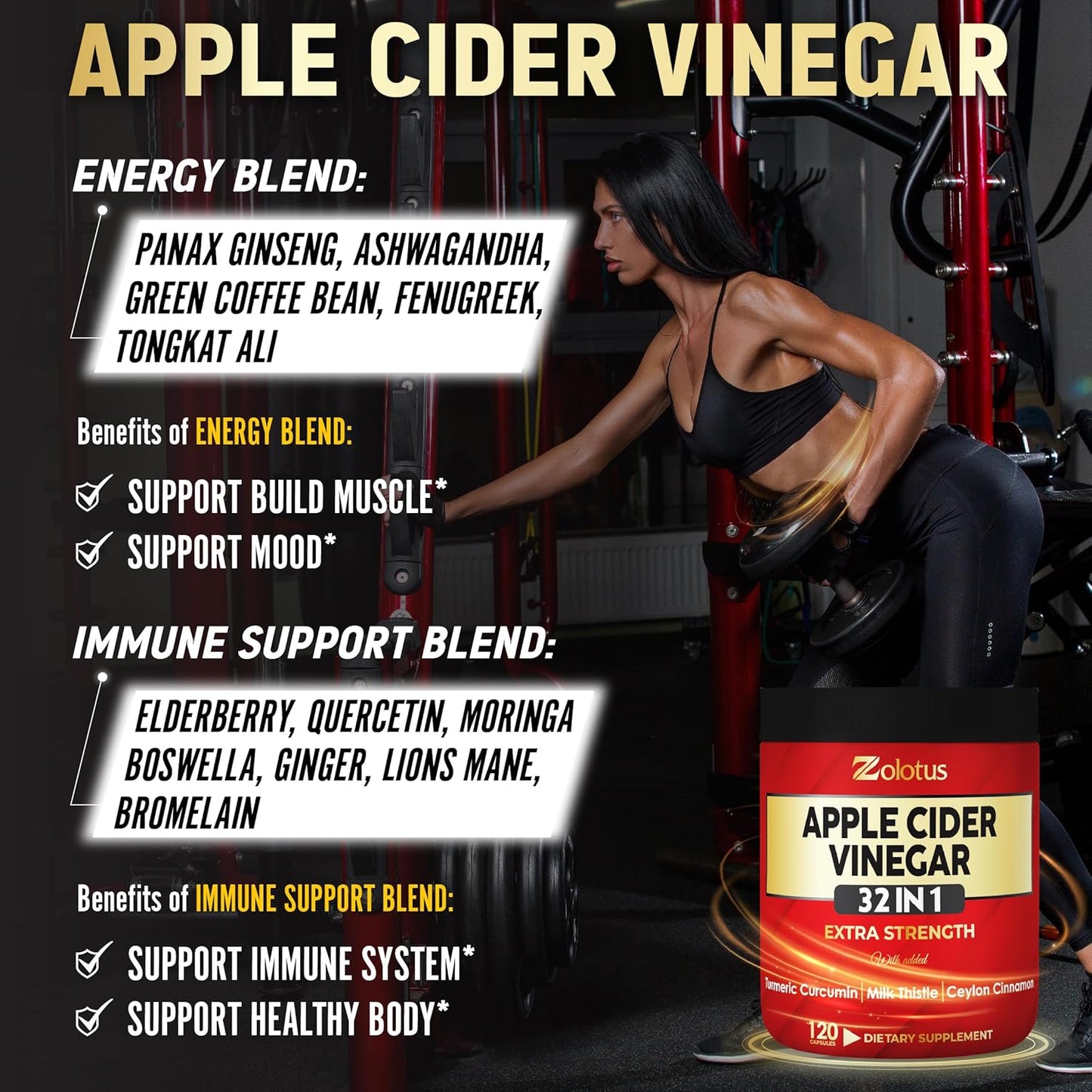 32-in-1 Apple Cider Vinegar Capsules with Turmeric, Cinnamon, Milk Thistle, Elderberry, Quercetin - Digestion & Immune Support - 120 Caps