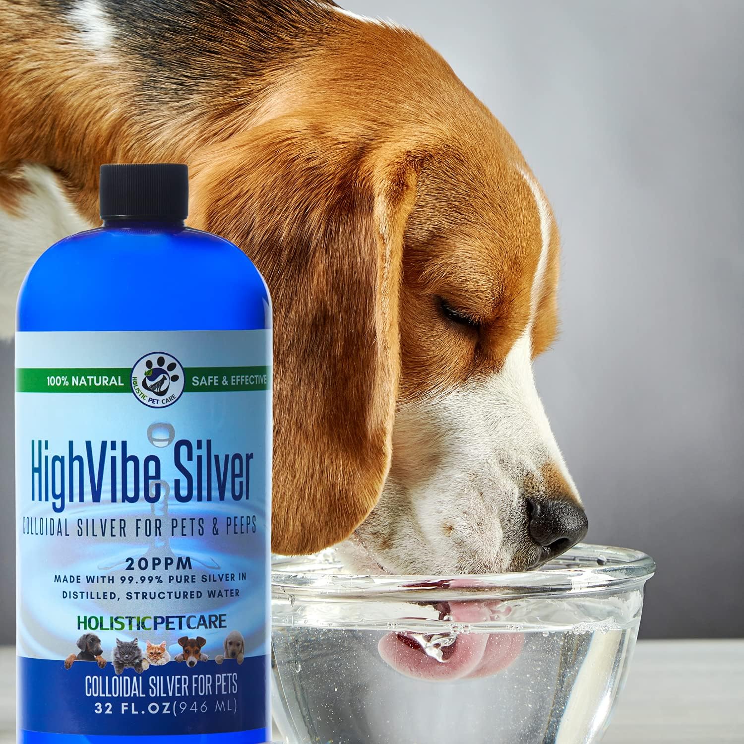 32 oz and 16 oz HighVibe Colloidal Silver for Pets - Boost Your Pet's Well-being with High-Quality Silver Solution