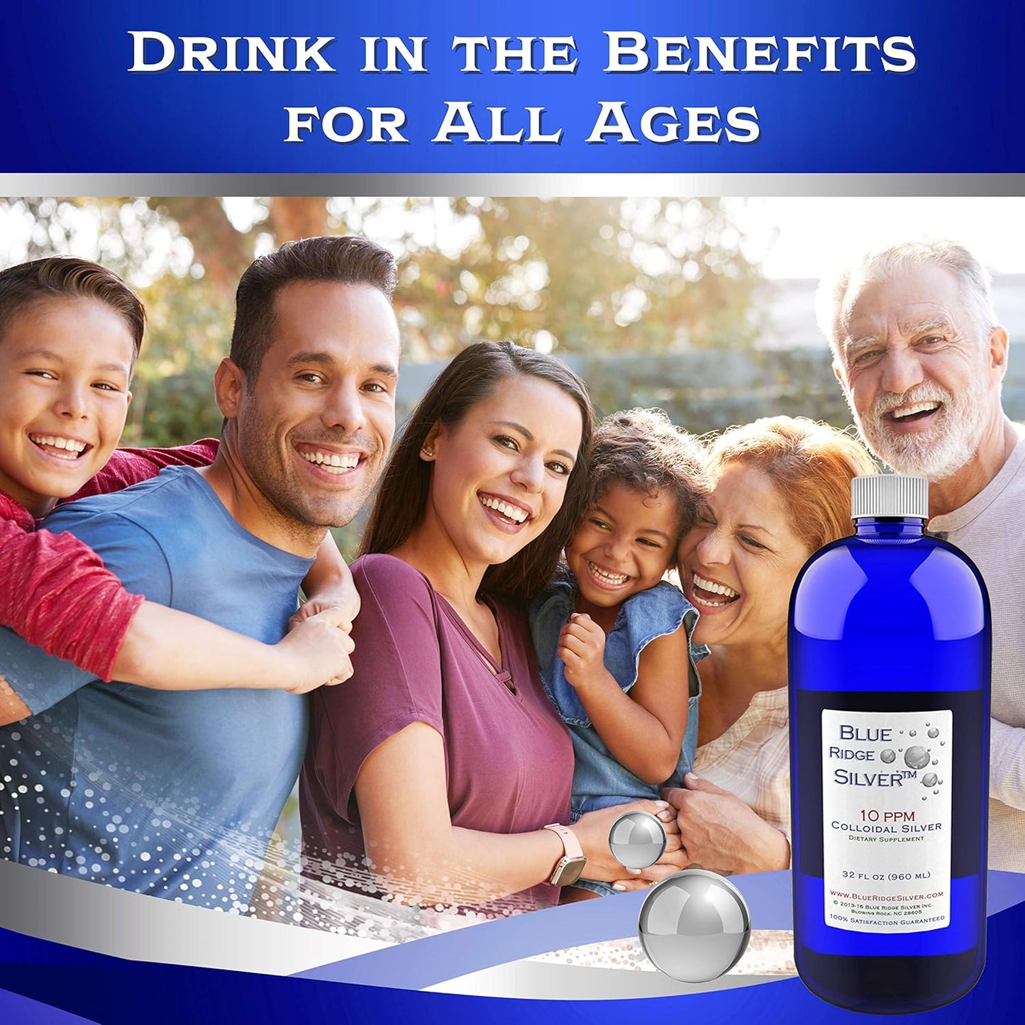 32 oz Blue Ridge Silver 10 ppm Colloidal Silver Supplement for Immune Support