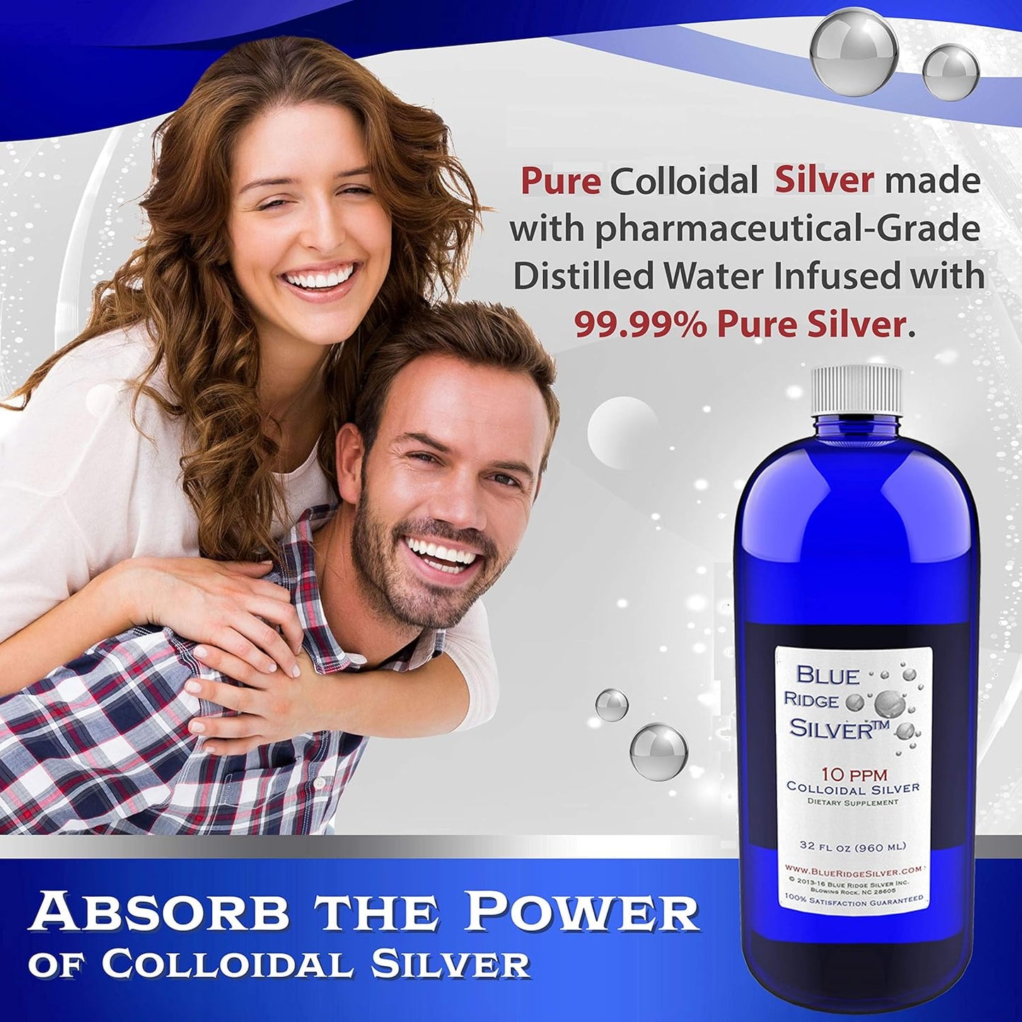 32 oz Blue Ridge Silver 10 ppm Colloidal Silver Supplement for Immune Support