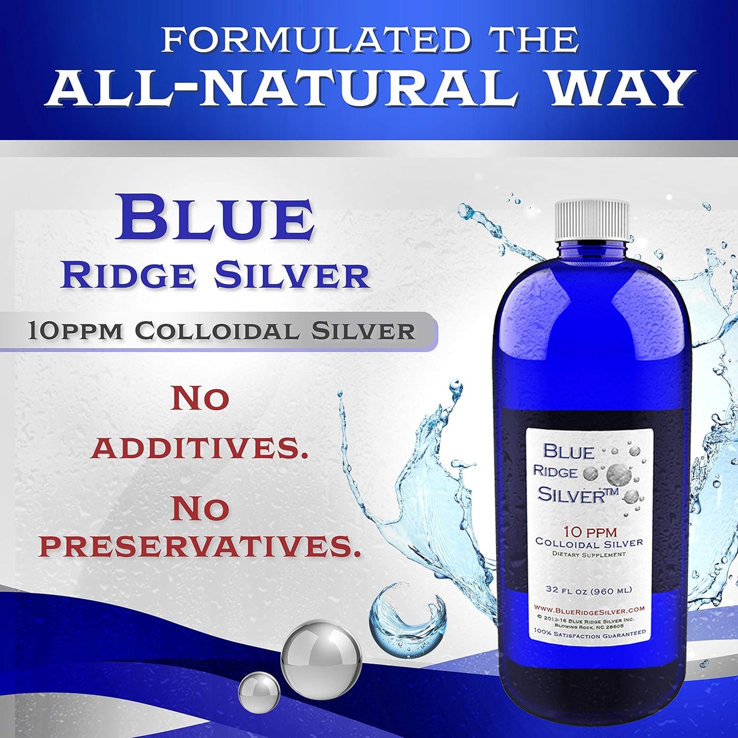 32 oz Blue Ridge Silver 10 ppm Colloidal Silver Supplement for Immune Support