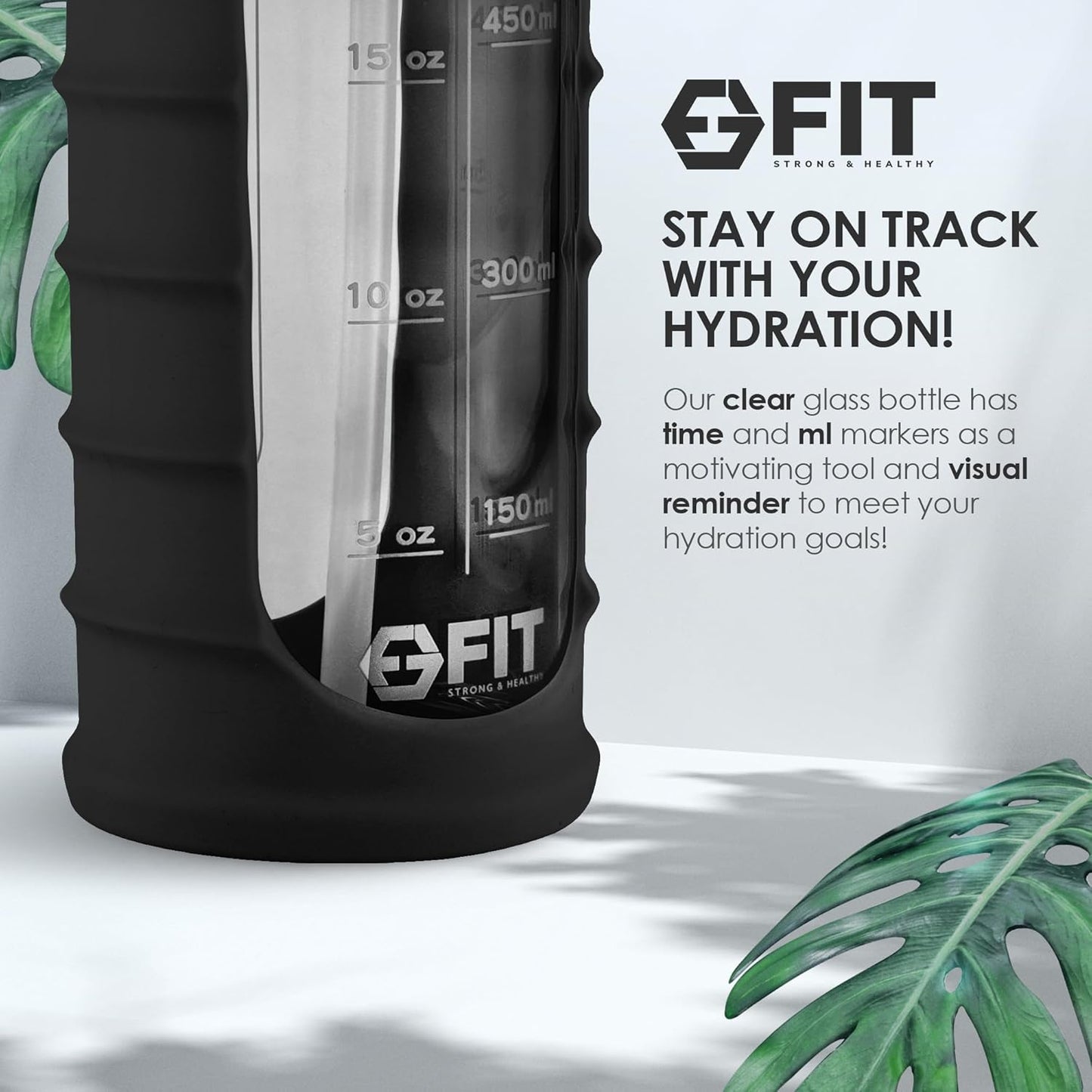 32 oz Glass Water Bottle with Straw Lid, Time Marker, Sleeve & Extra Lid - Motivational, Wide Mouth, BPA-Free Glass Drinking Bottle