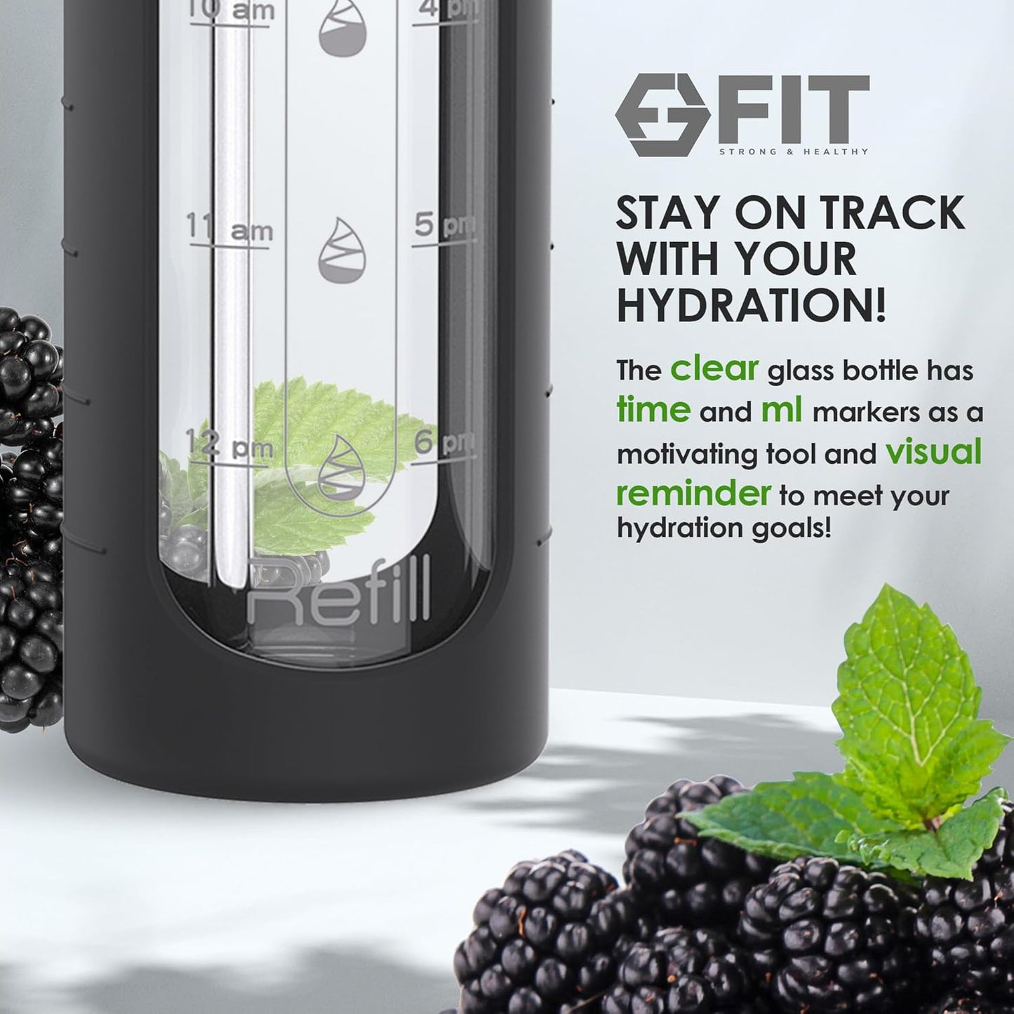 32 oz Glass Water Bottle with Straw Lid, Time Marker, Sleeve, Extra Lid & Holder - Motivational Wide Mouth 1L Drinking Bottle