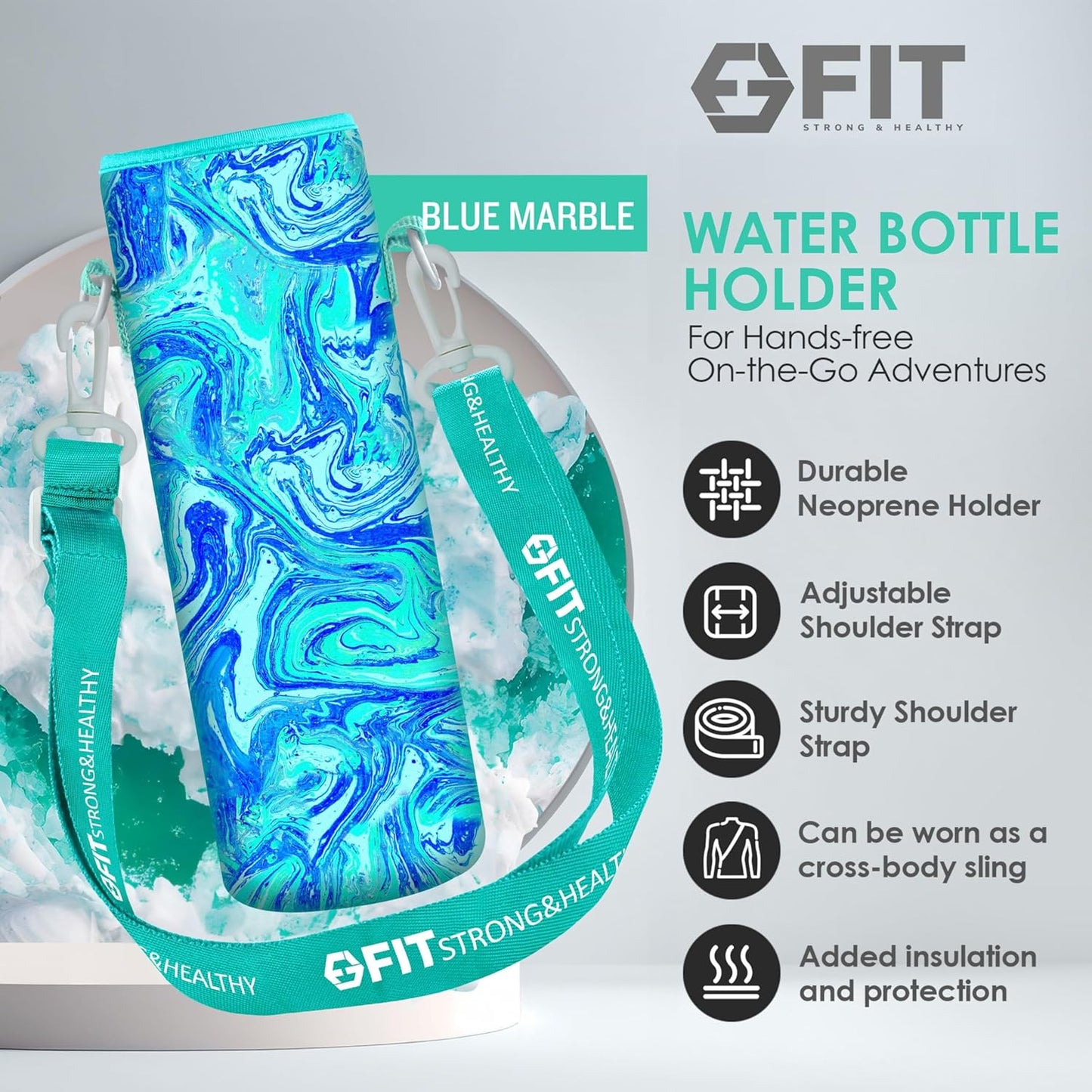 32 oz Glass Water Bottle with Straw Lid, Time Marker, Sleeve, Extra Lid & Holder - Motivational Wide Mouth 1L Drinking Bottle - Seafoam Sleeve, Blue Marble Carrier