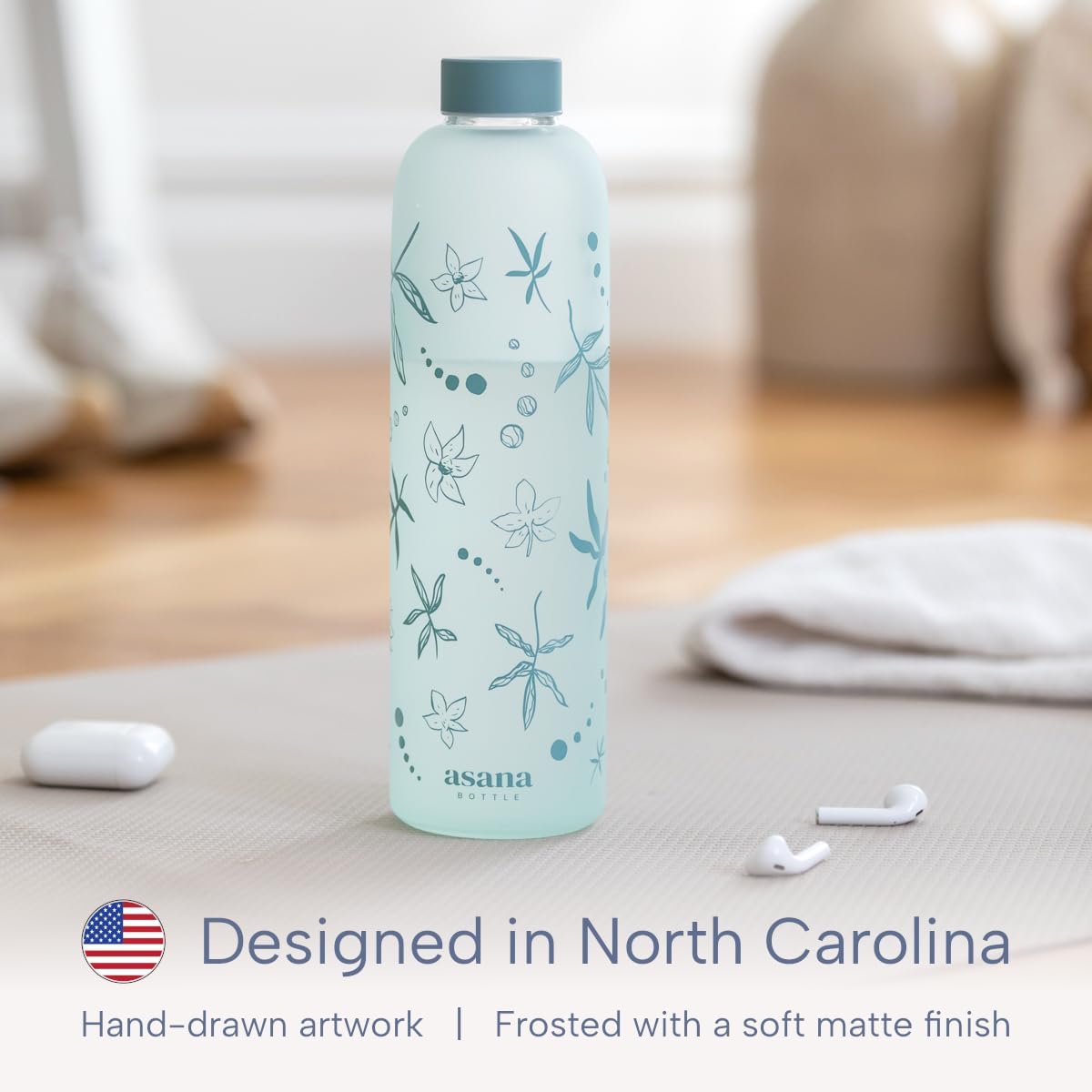 32 oz Glass Water Bottle with Time Marker, BPA Free Borosilicate Glass - Leakproof & Reusable (Sage Serenity)