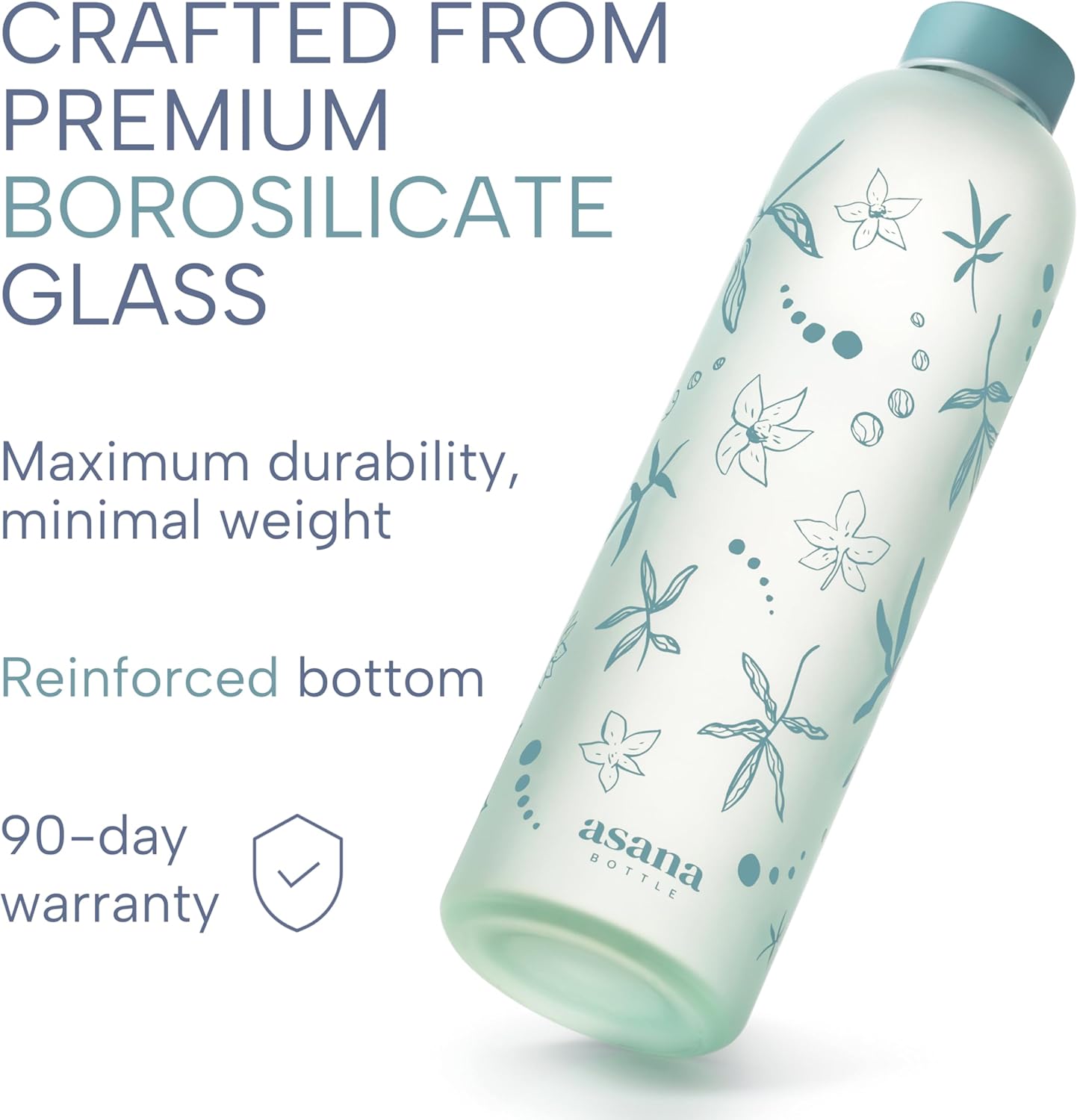 32 oz Glass Water Bottle with Time Marker, BPA Free Borosilicate Glass - Leakproof & Reusable (Sage Serenity)