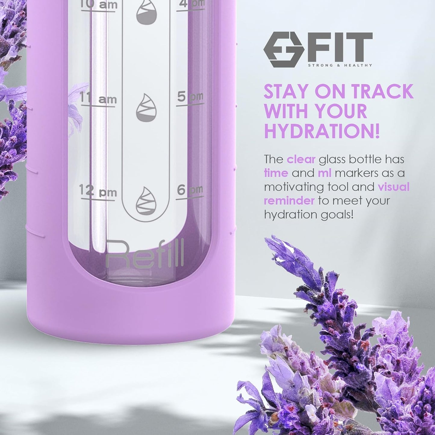 32 oz Glass Water Bottle with Time Marker, Silicone Sleeve, and 2 Leakproof Lids - BPA Free 1 Liter Motivational Drinking Bottle