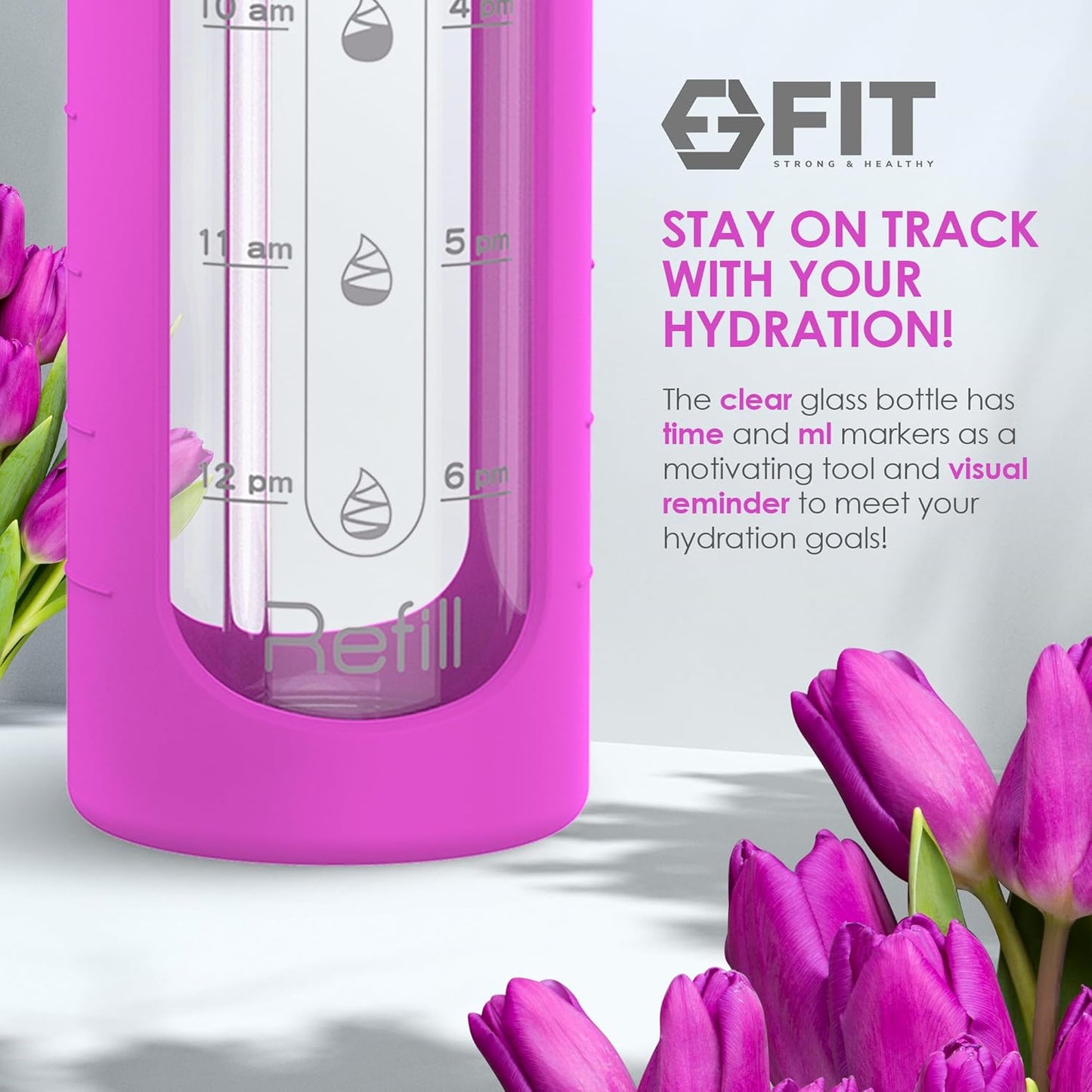 32 oz Glass Water Bottle with Time Marker, Silicone Sleeve, and 2 Leakproof Lids - BPA Free 1 Liter Motivational Drinking Bottle