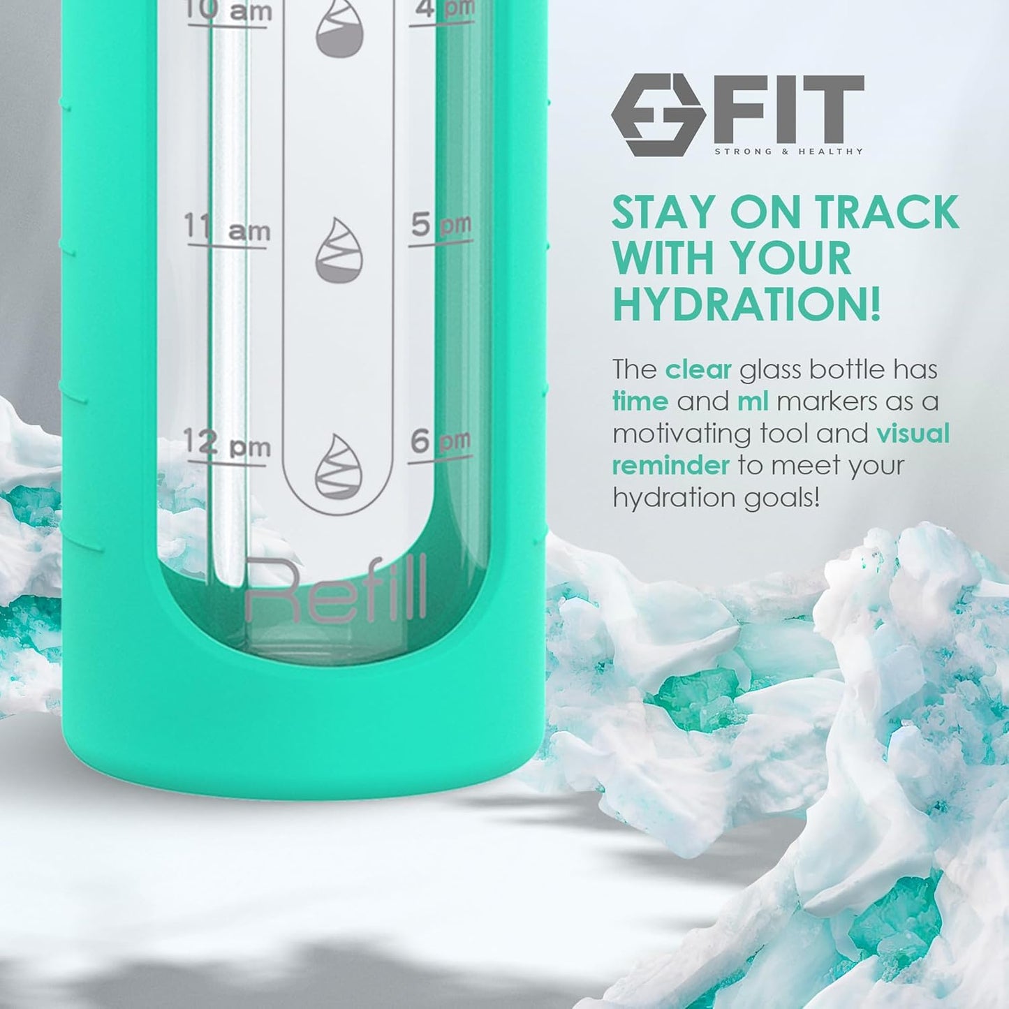 32 oz Glass Water Bottle with Time Marker & Silicone Sleeve - BPA Free, Leakproof Lids & Wide Mouth - 1 Liter Motivational Drinking Bottle in Seafoam Color