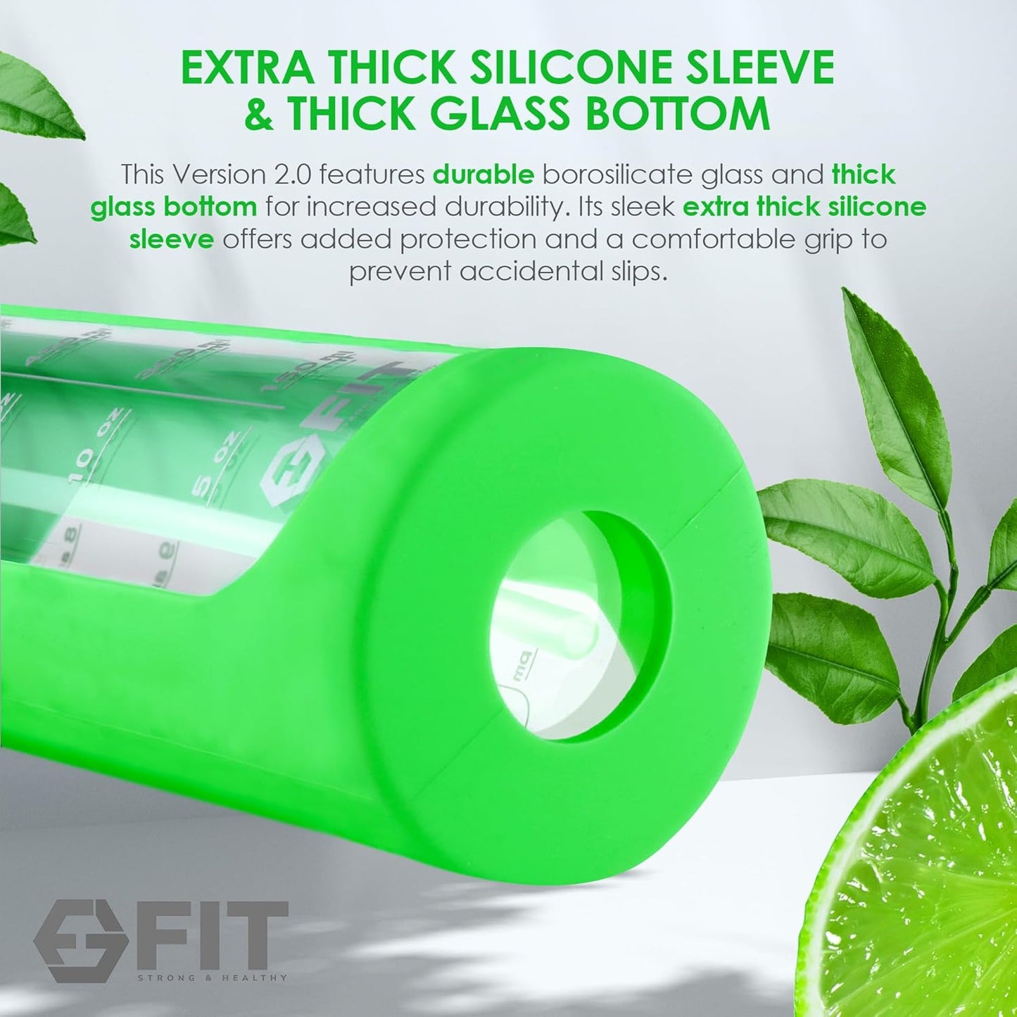 32 oz Glass Water Bottle with Time Marker & Silicone Sleeve - BPA Free, 1 Liter Motivational Drinking Bottle with 2 Leakproof Lids - Lime