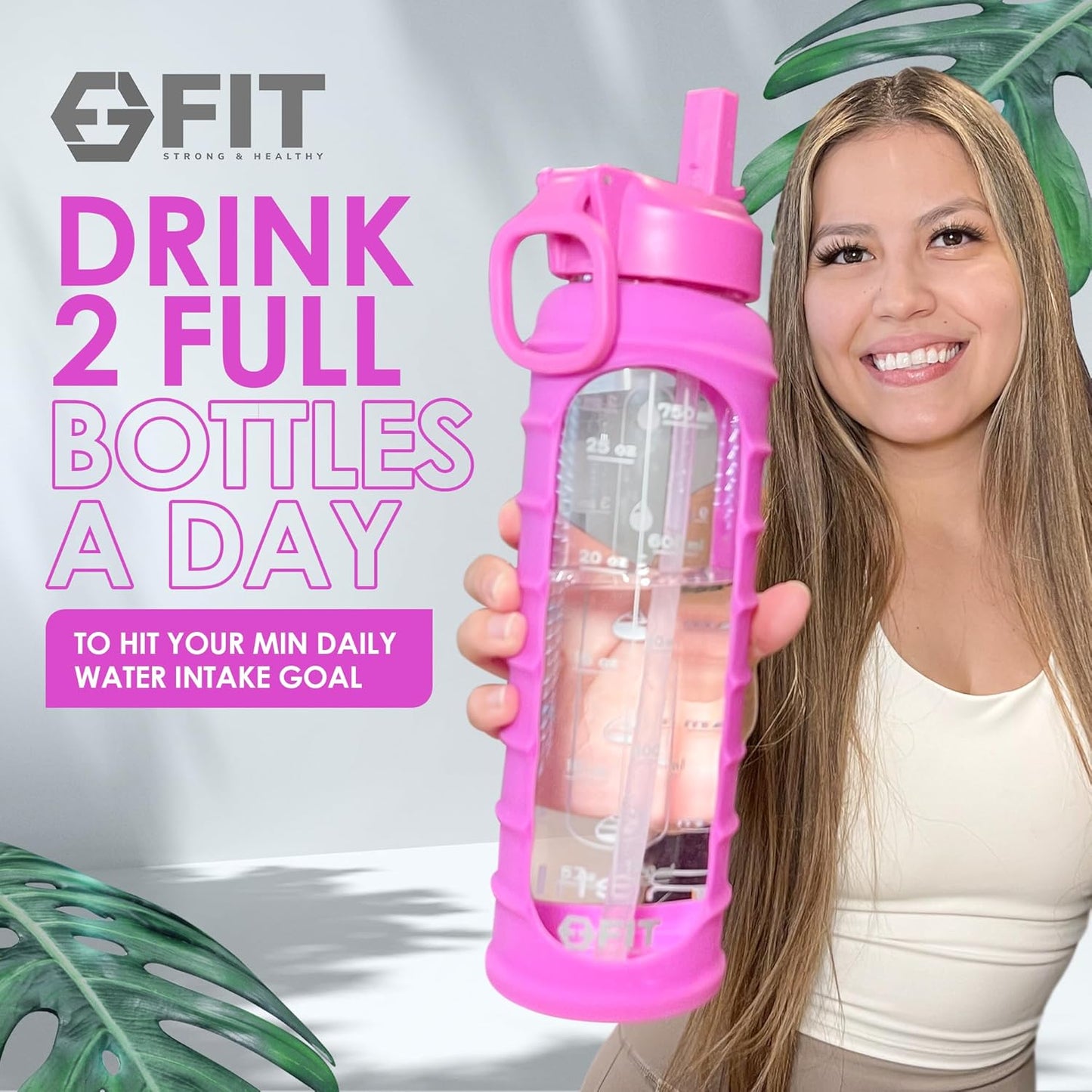 32 oz Glass Water Bottle with Time Marker, Sleeve & Extra Lid - BPA-Free, Wide Mouth, Motivational Design - Large Glass Drinking Bottle