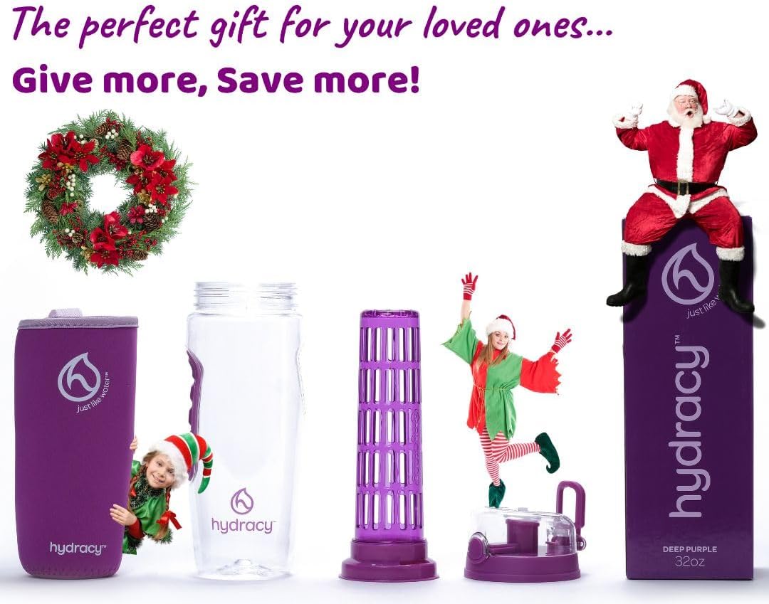 32 oz Hydracy Fruit Infuser Water Bottle with Insulating Sleeve, Time Marker & Infusion Rod - Deep Purple - Includes 27 Fruit Infused Water Recipes eBook