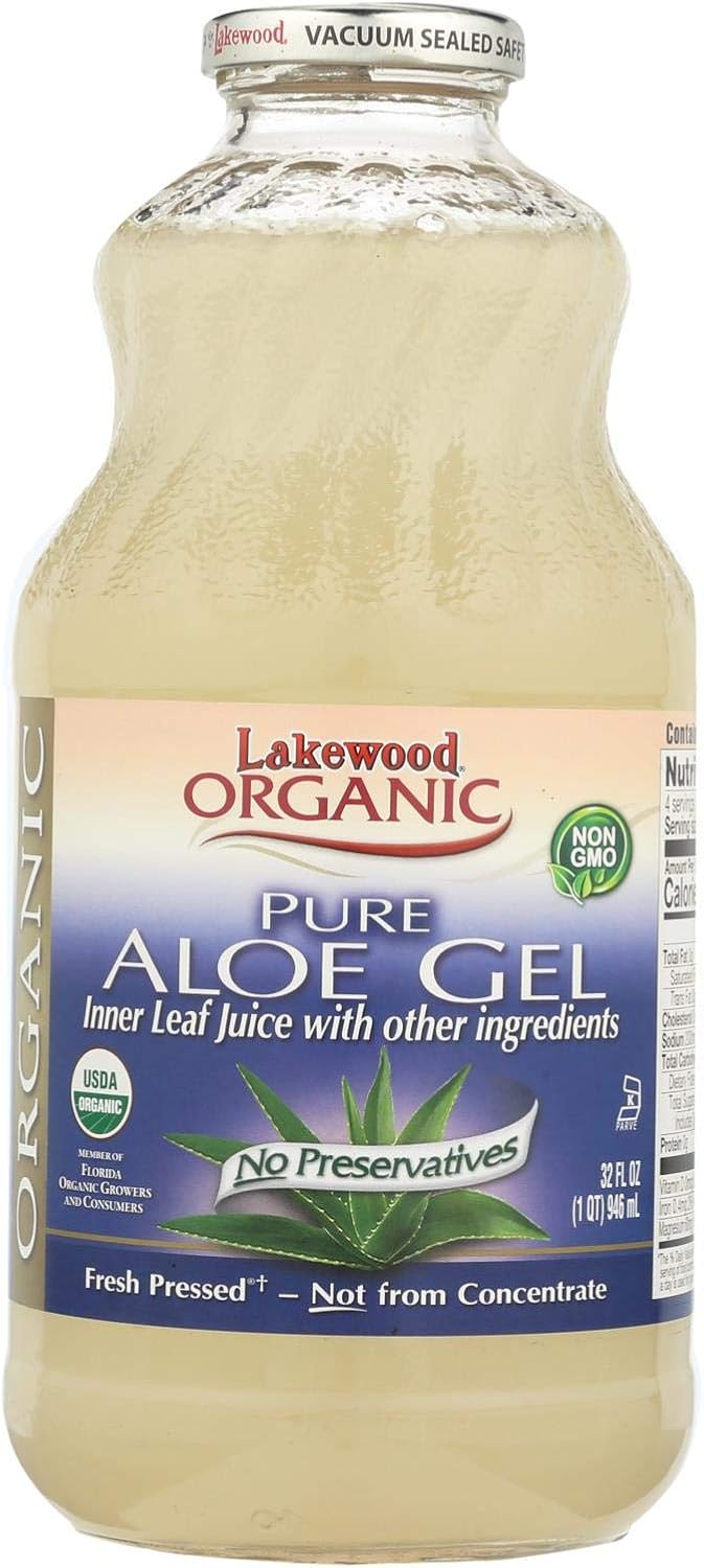32 oz Lakewood Organic Aloe Vera Gel with Lemon Juice - USDA Certified Organic, Gluten Free, No Preservatives