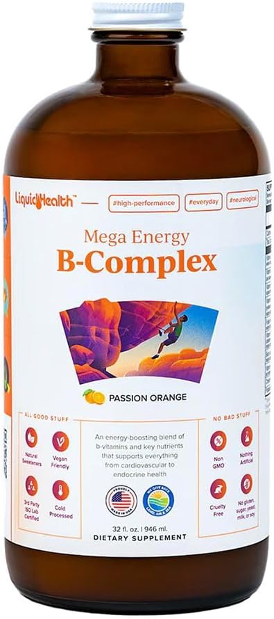 32 Oz LiquidHealth Vitamin B Complex Multivitamin for Women & Men - Super B Complex Energy Supplement with B1, B2, B3, B5, B6, Methyl B12, Folate & Biotin