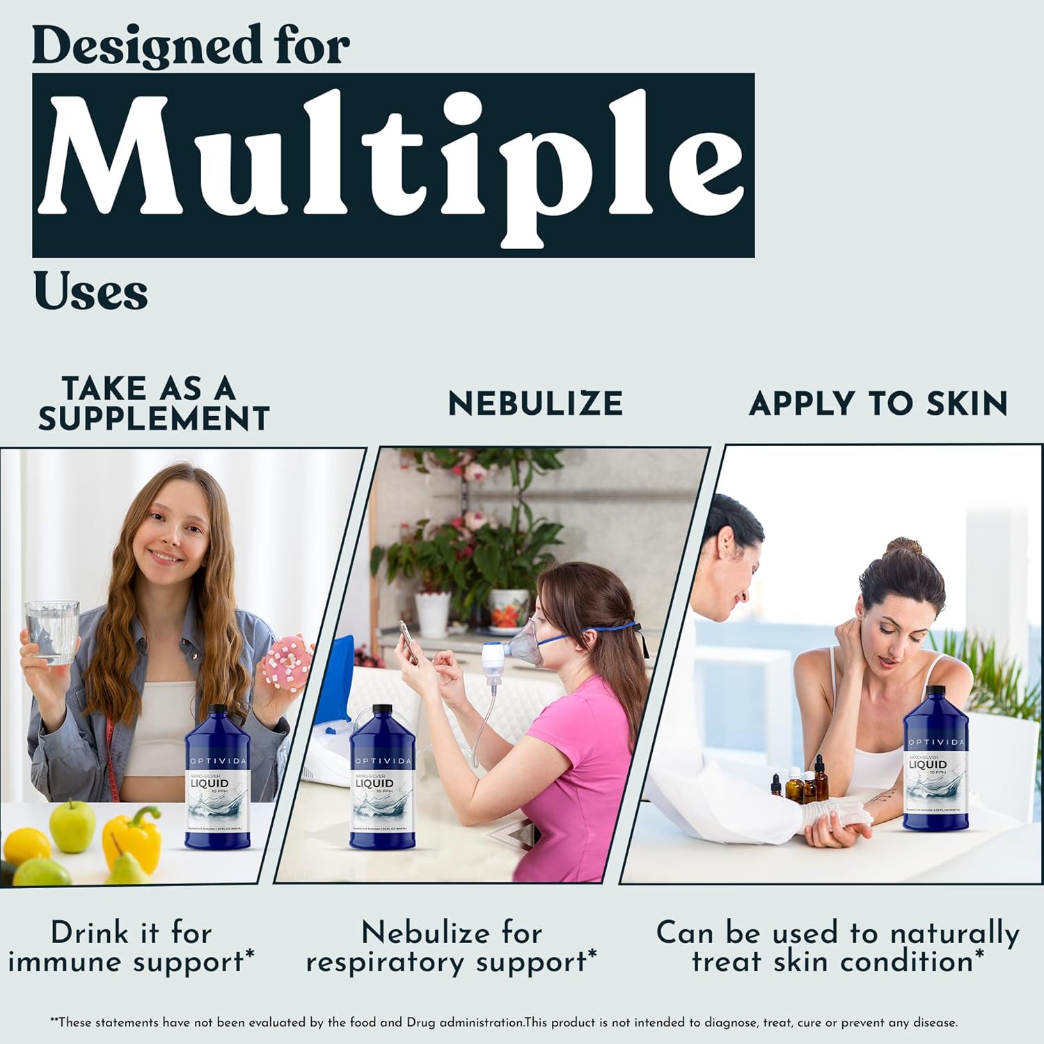 32 oz Optivida Health Colloidal Silver Liquid - Silver Hydrosol Immune Support Supplement - 10 PPM Silver Colloidal Liquid for Immune System