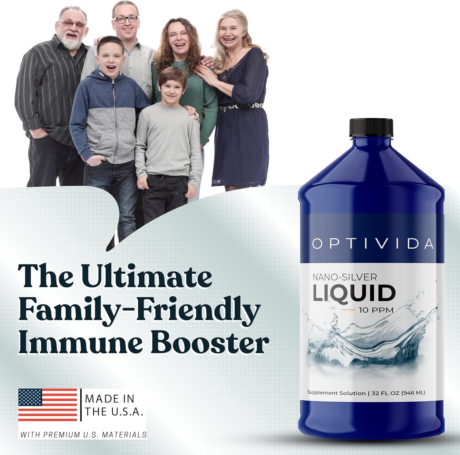 32 oz Optivida Health Colloidal Silver Liquid - Silver Hydrosol Immune Support Supplement - 10 PPM Silver Colloidal Liquid for Immune System