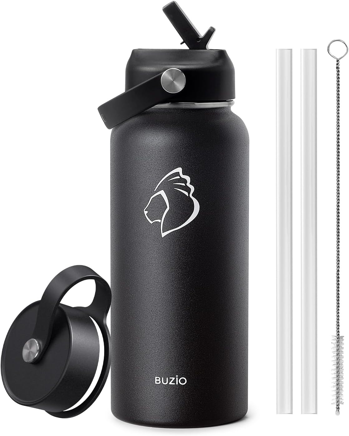 32 oz Stainless Steel Water Bottle with Straw Lid, Vacuum Insulated, Double Wall, Wide Mouth, Leak Proof - Black