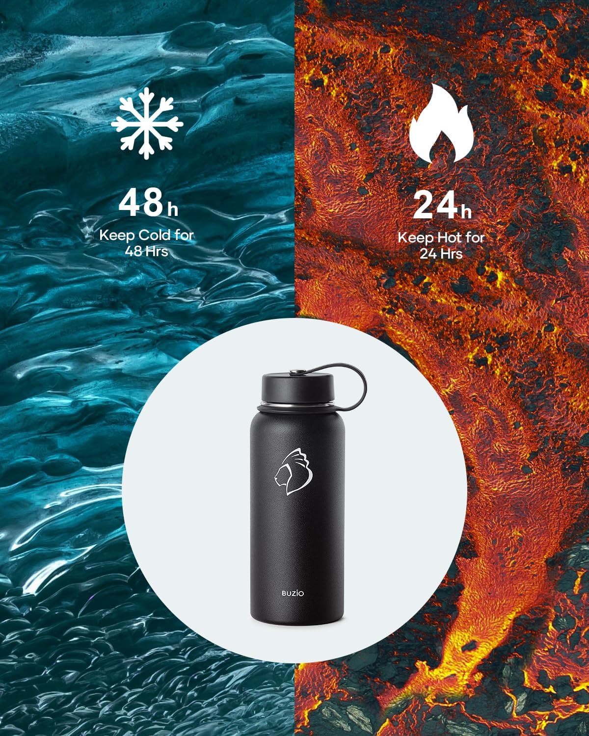32 oz Stainless Steel Water Bottle with Straw Lid, Vacuum Insulated, Double Wall, Wide Mouth, Leak Proof - Black
