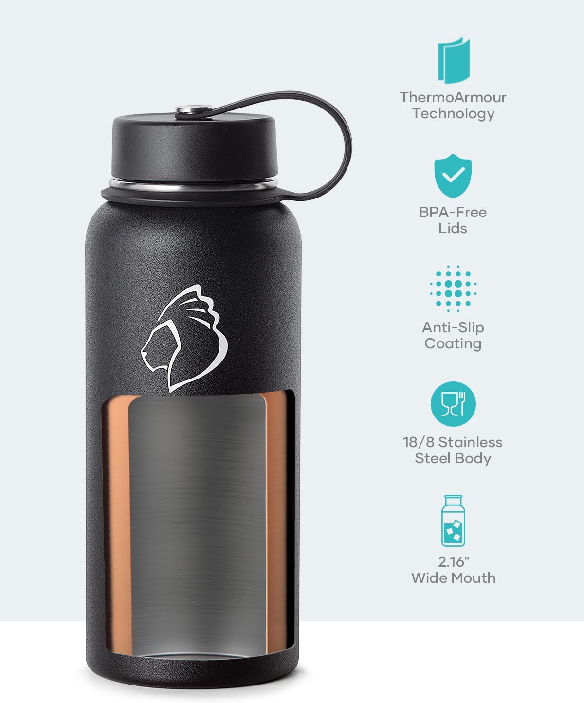 32 oz Stainless Steel Water Bottle with Straw Lid, Vacuum Insulated, Double Wall, Wide Mouth, Leak Proof - Black