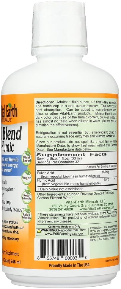 32 oz Vital Earth Minerals Fulvic-Humic Mineral Blend - Organic Trace Mineral Supplement