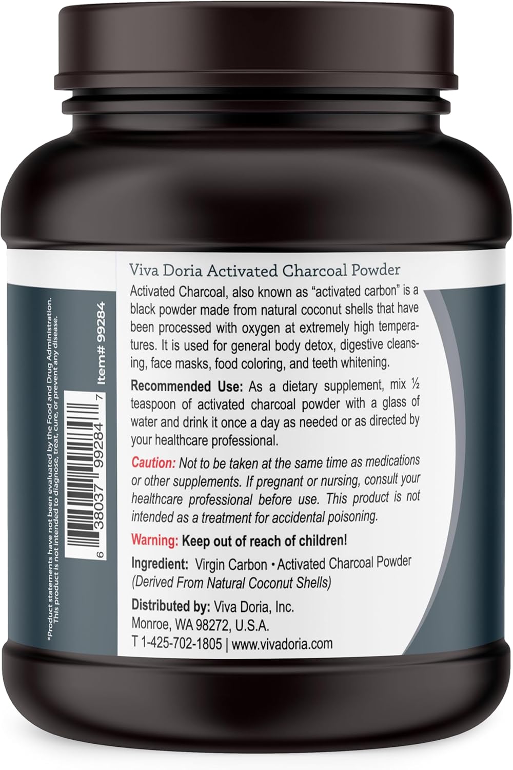 32 Oz Viva Doria Food Grade Virgin Activated Charcoal Powder - Coconut Shell Derived