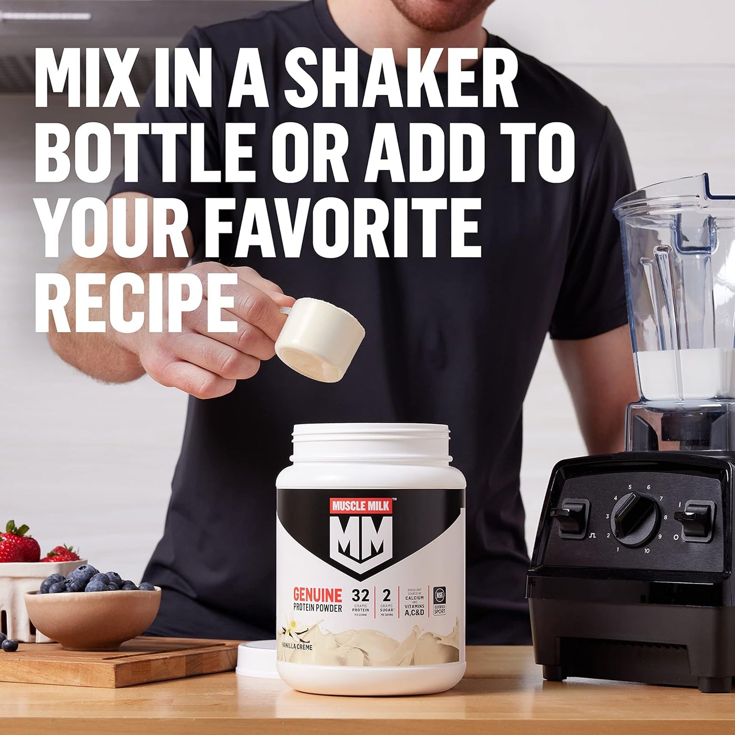 32 Servings of Muscle Milk Genuine Cookies 'n Crème Protein Powder - 4.94 Pound with 32g Protein, 2g Sugar, Calcium, Vitamins A, C & D - NSF Certified for Sport - Energizing Snack