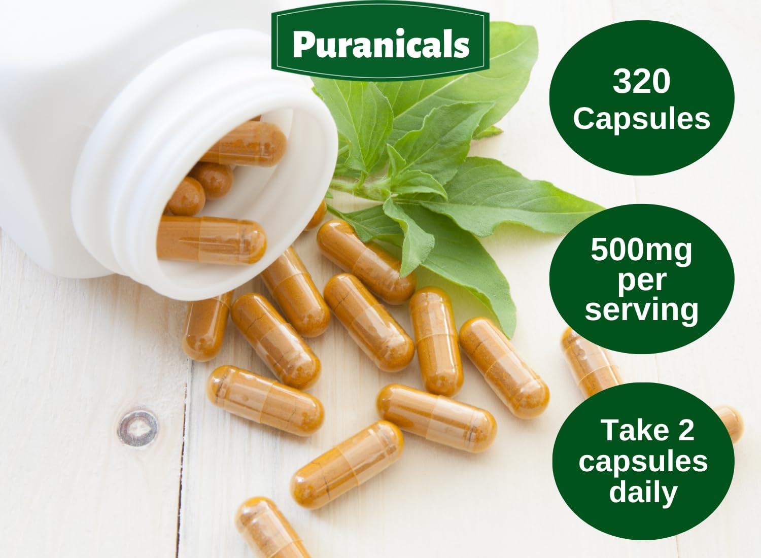 320 Capsules Puranicals Ashwagandha Premium: Non GMO, Gluten Free Herbal Supplement - 500mg Per Serving - 100% Pure Ashwagandha Powder