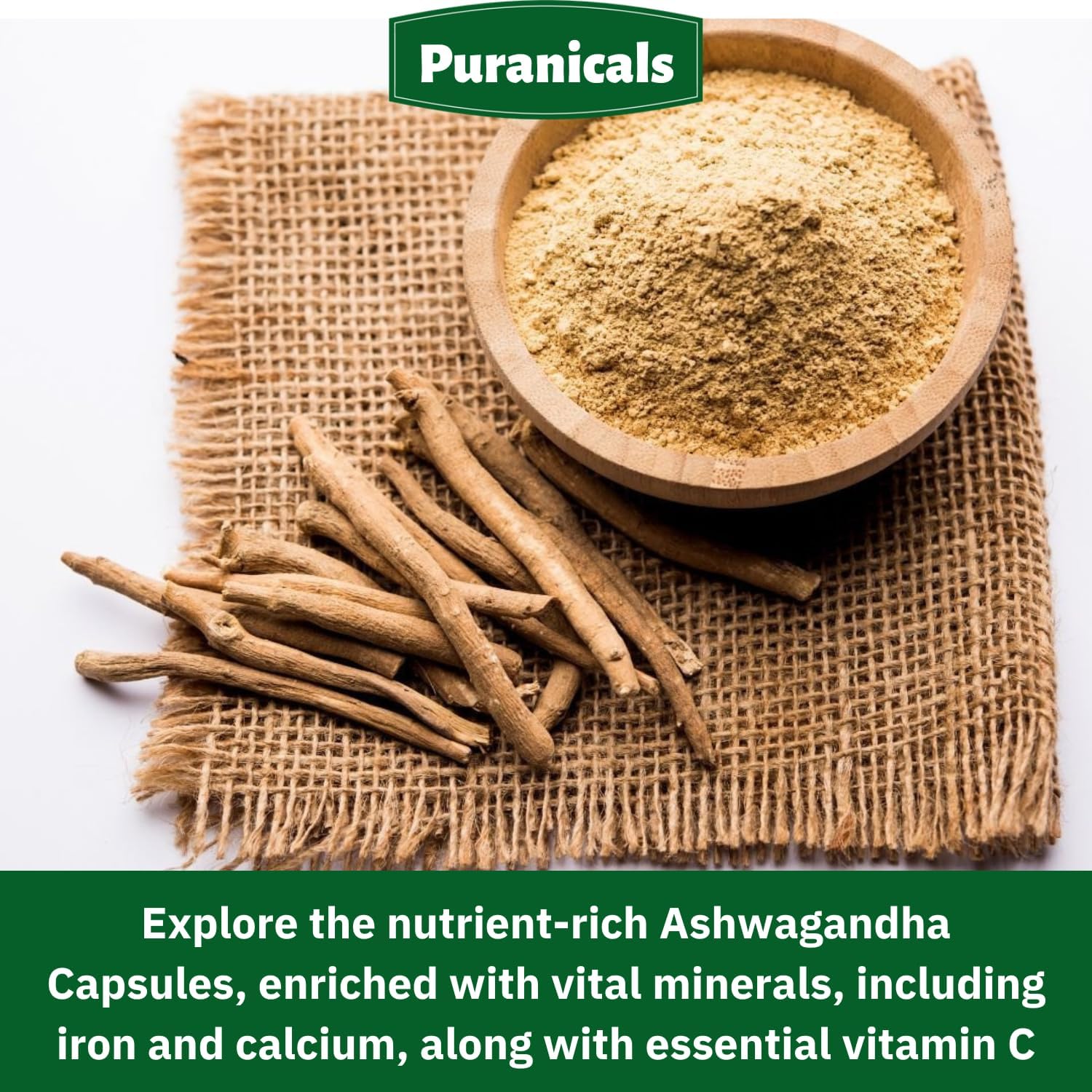 320 Capsules Puranicals Ashwagandha Premium: Non GMO, Gluten Free Herbal Supplement - 500mg Per Serving - 100% Pure Ashwagandha Powder