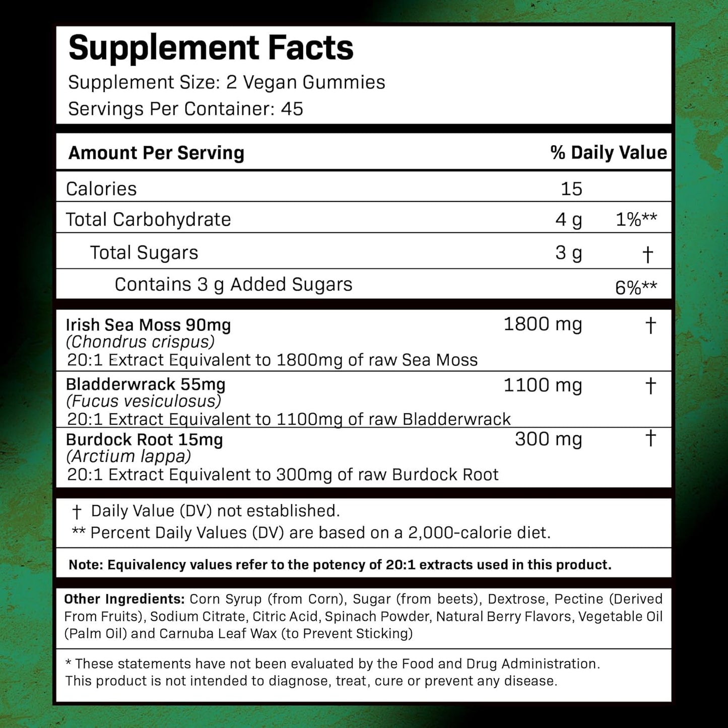 3200mg Sea Moss Gummies with Bladderwrack & Burdock Root for Skin, Energy, Immunity - 90 Count