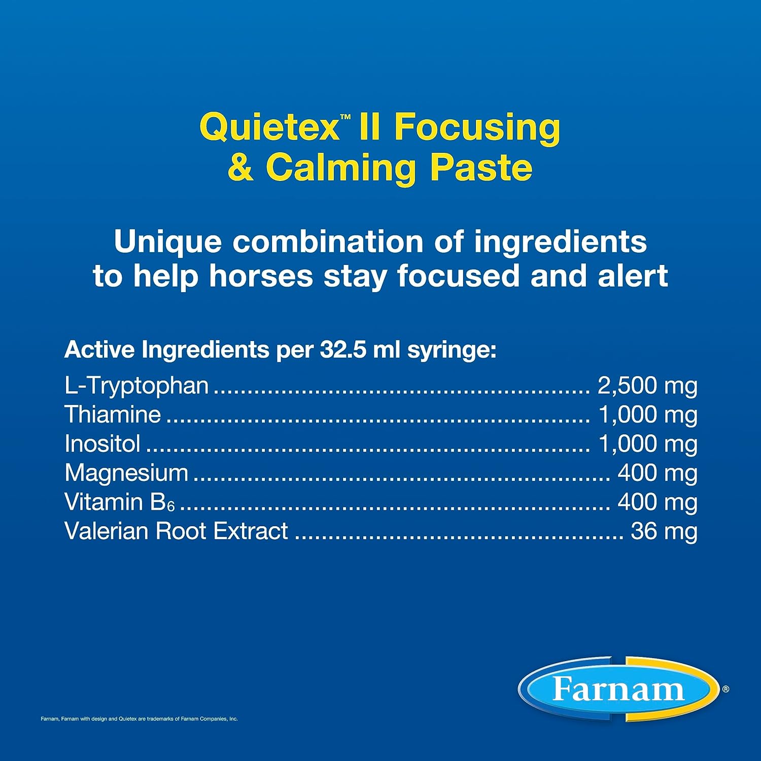 32.5 ml Farnam Quietex II Horse Calming Supplement Paste - Manage Nervous Behavior & Keep Horses Calm in Stressful Situations
