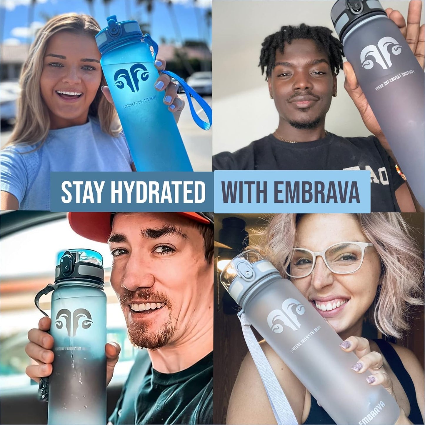 32oz Embrava Sports Water Bottle with Fast Flow Lid - BPA Free, Leakproof, Lightweight Tritan Plastic - Ideal for Fruit Infusion & Ice - Flip Top Cap