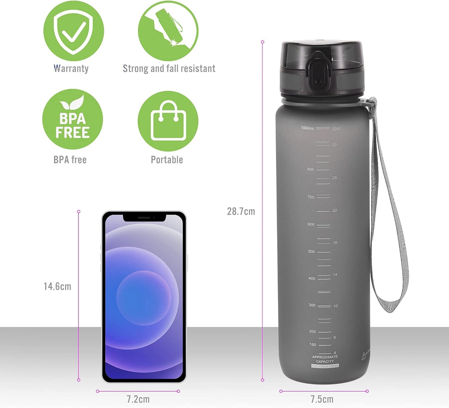 32oz Leak-Proof BPA-Free Water Bottle with Protein Shaker and Flip Top Lid for Fitness and Gym - PROIRON USA Tritan Material Bottle