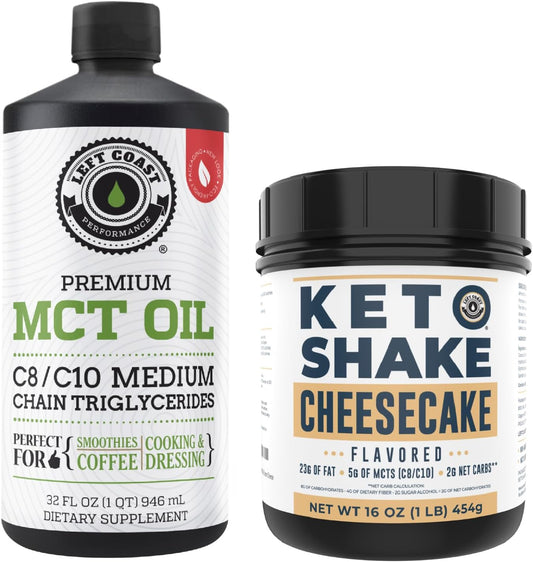 32oz Liquid Coconut MCT Oil + 16oz Cheesecake Keto Meal Replacement Shake by Left Coast Performance