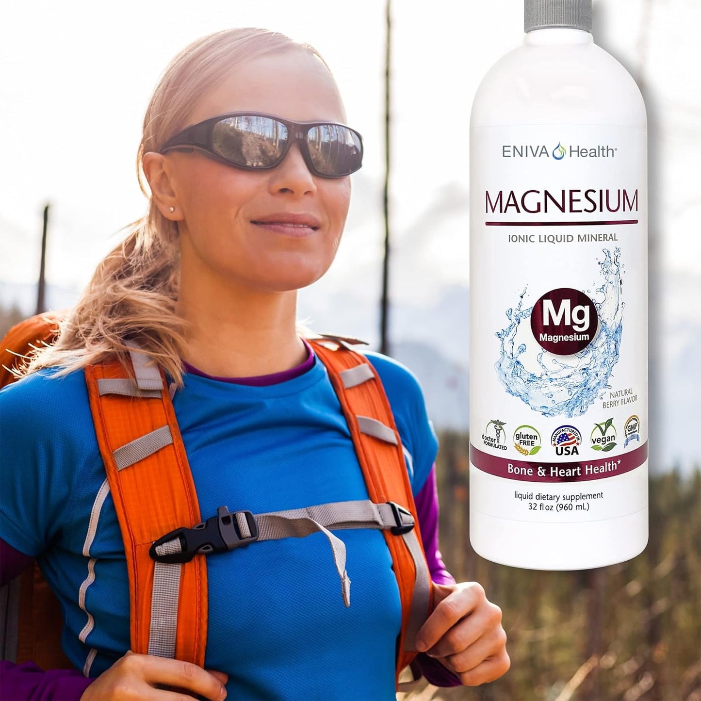 32oz Liquid Ionic Magnesium Supplement for Digestive Health, Muscle Energy & Bones - Doctor Formulated, Zero Calories & Sugar - Eniva Health