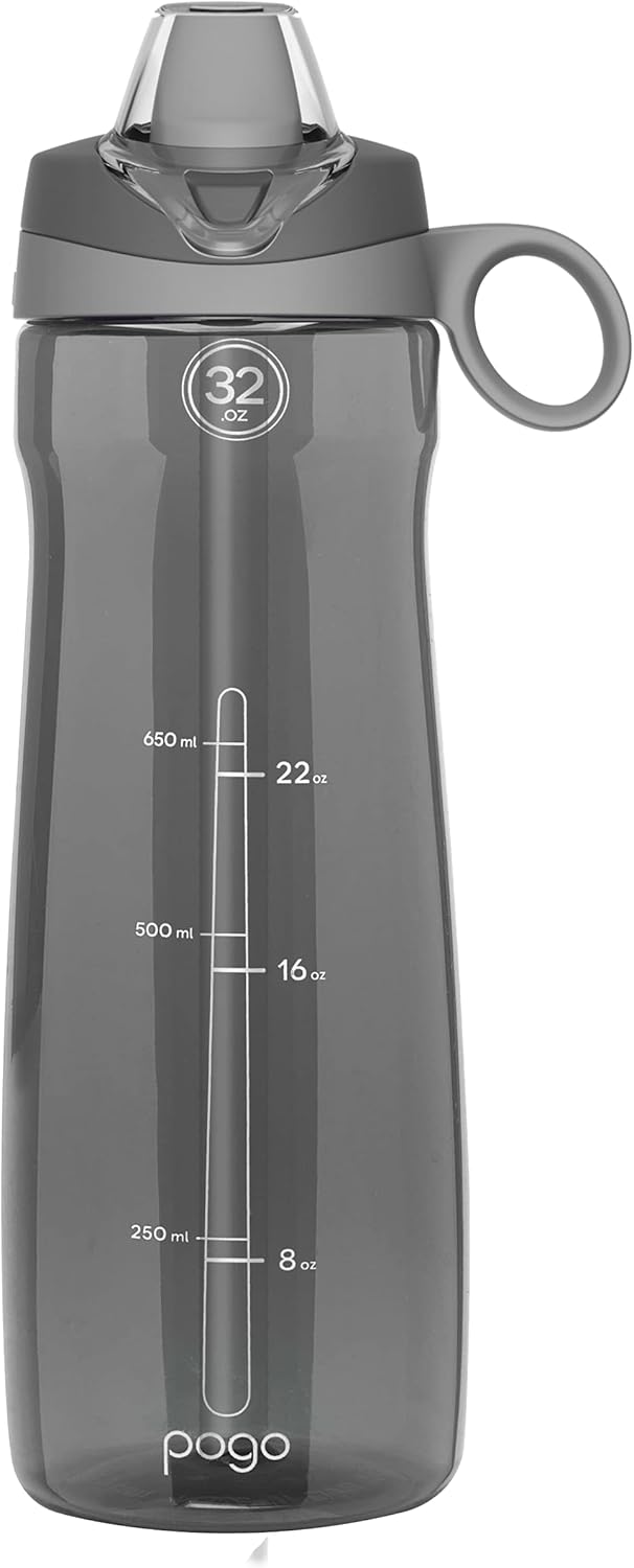 32oz Pogo Plastic Water Bottle with Straw Lid, Carry Handle - Reusable, BPA Free, Dishwasher Safe - Ideal for Travel, School, Outdoors, Gym