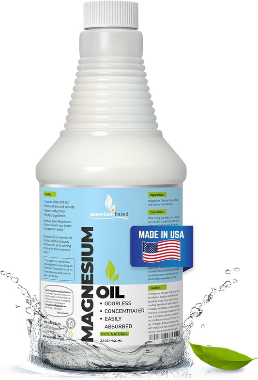 32oz Pure Magnesium Oil Spray for Enhanced Sleep - Less Sting & Itch - 100% Natural & Organic - Made in USA