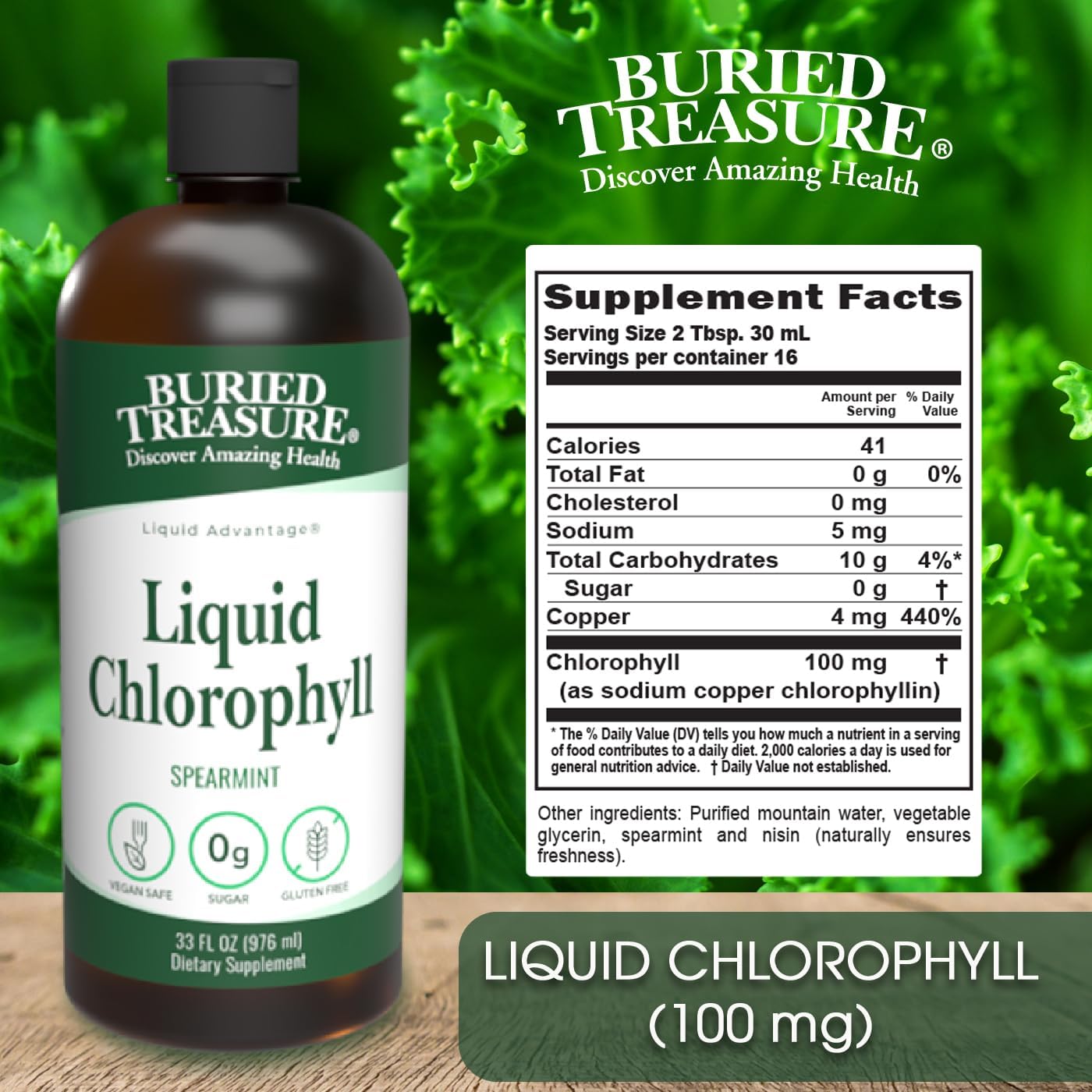 32oz Spearmint Liquid Chlorophyll Dietary Supplement for Intestinal Digestive Support - Vegan, Non-GMO, Alcohol-Free