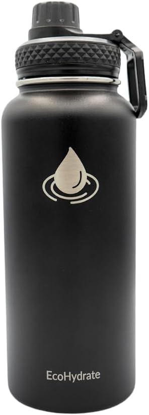 32oz Stainless Steel EcoHydrate Sports Water Bottle with Isolated Thermo Technology for Gym and Sports - Black Color