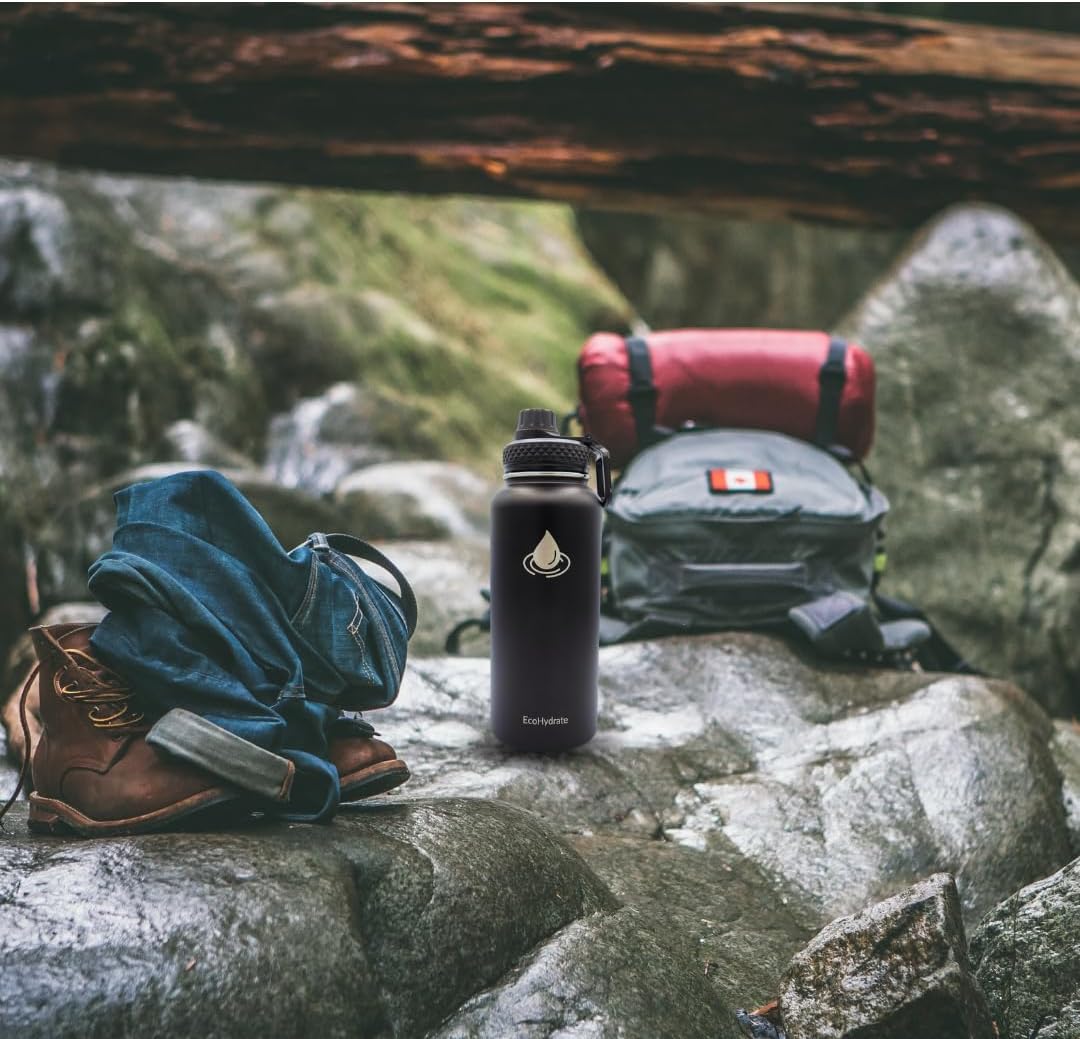 32oz Stainless Steel EcoHydrate Sports Water Bottle with Isolated Thermo Technology for Gym and Sports - Black Color