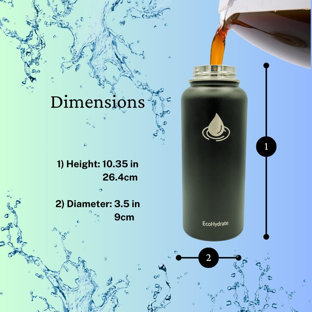 32oz Stainless Steel EcoHydrate Sports Water Bottle with Isolated Thermo Technology for Gym and Sports - Black Color