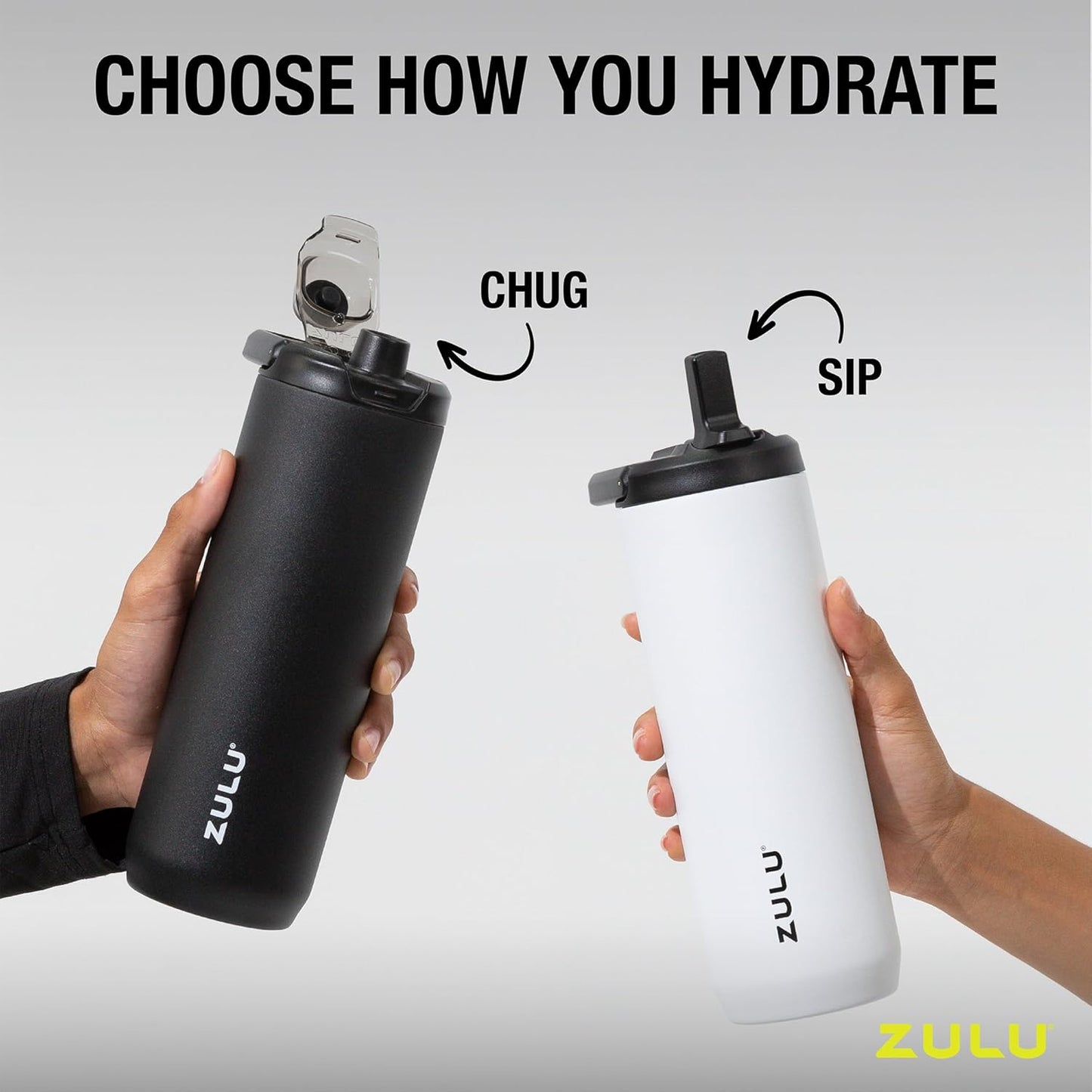 32oz Stainless Steel Water Bottle with 3 Lids - ZULU Base | Double Walled Vacuum Insulated Thermos - Gym & Outdoor Use | Dishwasher Safe & Built-in Carry Loop - Black