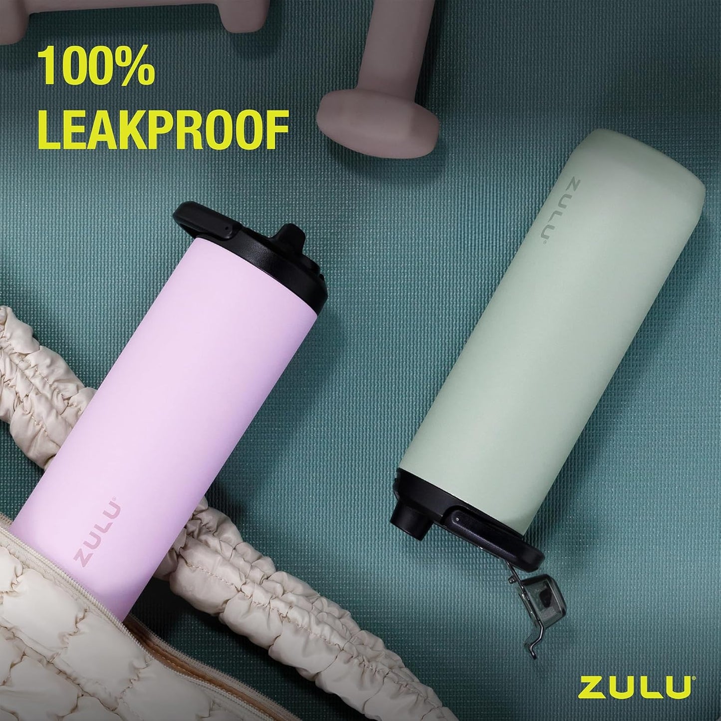32oz Stainless Steel Water Bottle with 3 Lids - ZULU Base | Double Walled Vacuum Insulated Thermos - Gym & Outdoor Use | Dishwasher Safe & Built-in Carry Loop - Black