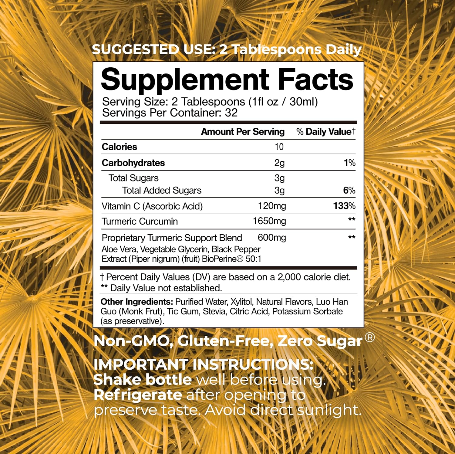 32oz Tropical Oasis Liquid Turmeric Curcumin with Bioperine - High Absorption Rate - 1650mg Turmeric Supplement