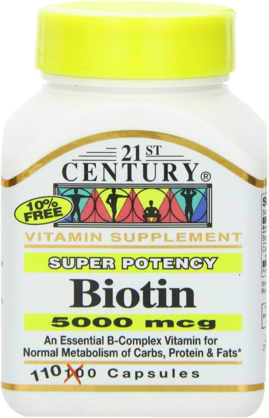 330 Count Biotin 5000 Mcg Capsules in 3 Bottles for Hair, Skin, and Nail Health