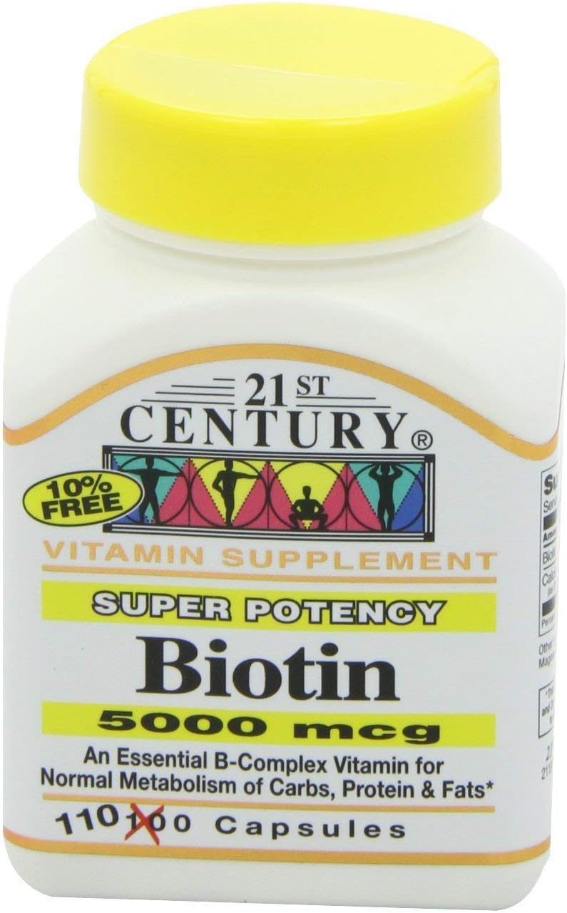 330 Count Biotin 5000 Mcg Capsules in 3 Bottles for Hair, Skin, and Nail Health