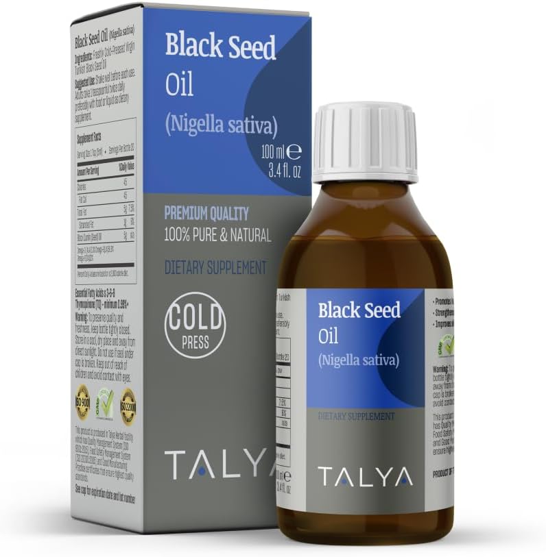 3.4 fl. oz TALYA Liquid Black Seed Oil - High Thymoquinone Dietary Supplement for Immune Support - Cold Pressed Turkish Black Seed Oil - Non-GMO