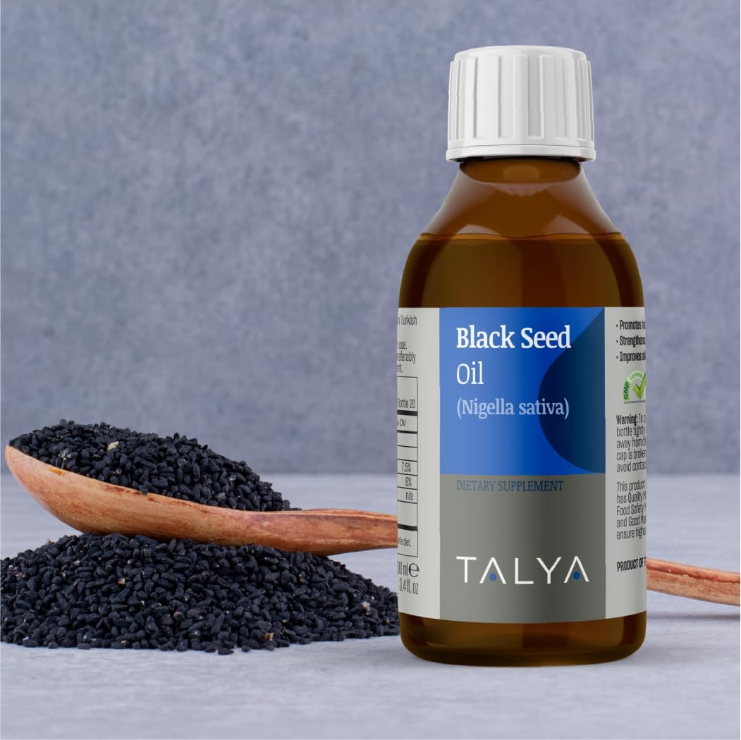 3.4 fl. oz TALYA Liquid Black Seed Oil - High Thymoquinone Dietary Supplement for Immune Support - Cold Pressed Turkish Black Seed Oil - Non-GMO